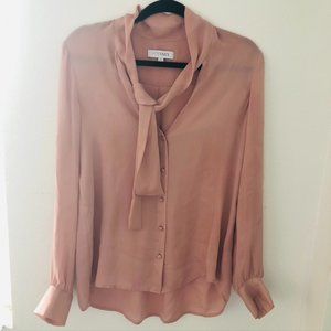 INTERMIX Womens BLUSH 100% SILK FRONT TIE LONG SLEEVE BUTTON UP TOP Size 6